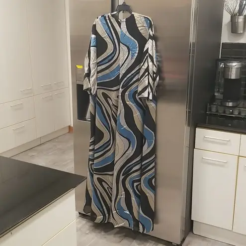 St. John ππ Turkish Kaftan Style Maxi Dress ~ Multi-Color Swirl Print 6