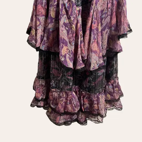 Rococo Sand Nott Sweetheart Tiered Metallic Purple Paisley Maxi Dress Size S