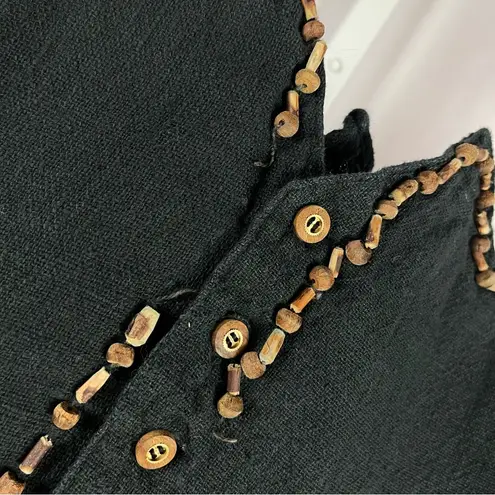 Vintage 70's Strike A Pose Medium Wood Beaded Vest Boho Hippie Stage India Black