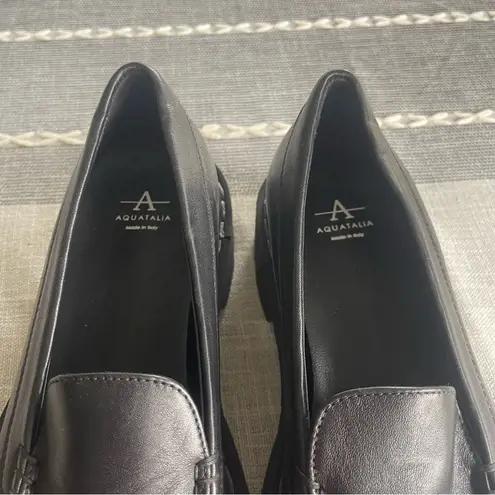 Aquatalia New Hayley Black Platform Chunky Loafers Lug Sole Leather Size 8.5