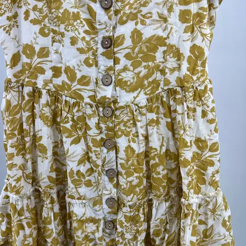 Kori  America floral cream mustard wood buttons ruffle tank dress lined festival