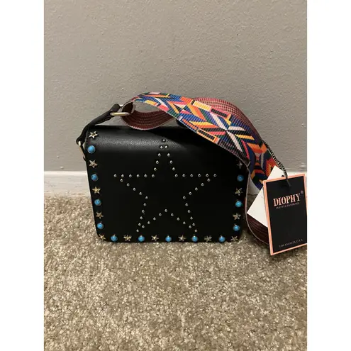 NEW Diophy Women's Vegan Leather Black Handbag w/ Aztec Guitar Strap