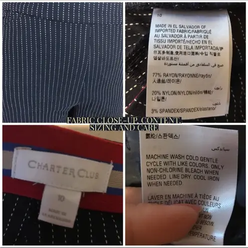 Charter Club NAVY BLUE WITH WHITE SPECKS STRETCH STRAIGHT LEG TROUSERS (10)