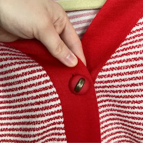 Vintage Womens L Red & White Striped Varsity Cardigan Preppy Nautical Coastal Size L