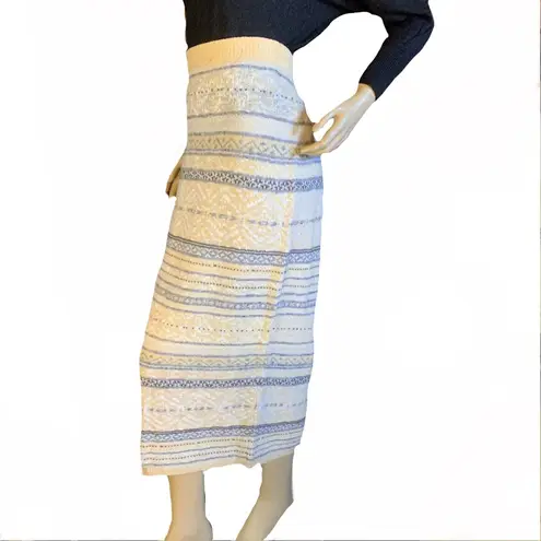 VINTAGE 1990'S LIZ SPORT YELLOW, GRAY & WHITE PENCIL SWEATER SKIRT (M) Yellow Size M