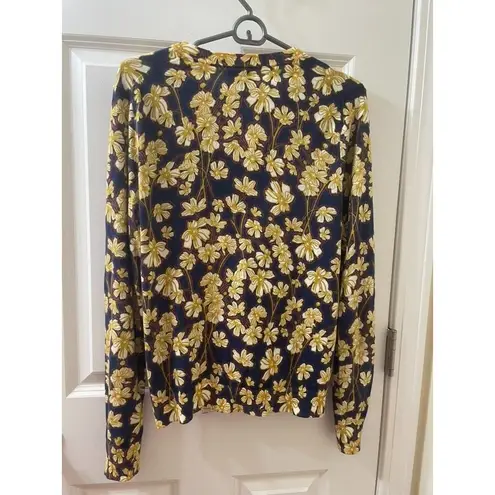 J.Crew Factory The Caryn Cardigan Floral Daisy M Cotton Button Front cardigan Blue Size M