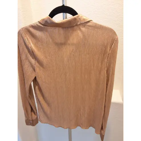 MELLODAY Size M Womens Champaign Long Sleeve Button Down Dressy Top