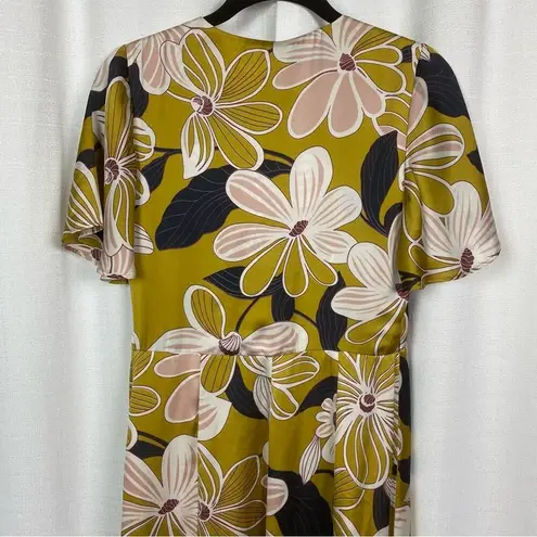 Hutch Anthropologie Mustard Yellow Floral Wrap Midi Dress Sz.XS