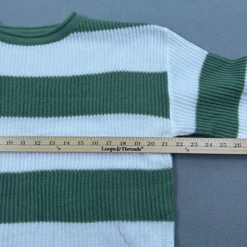 NWT S.DEER Sweater Womens M Striped Knit Green & White Crew Neck Pullover S Deer Size M