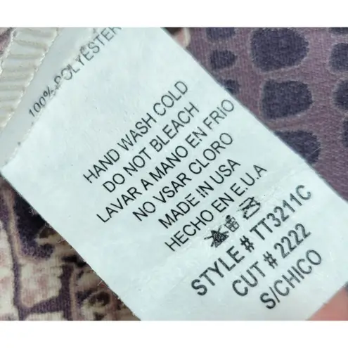 Ces Femme Boho Patchwork Print Long Sleeve Peasant Tunic Blouse Size S Brown