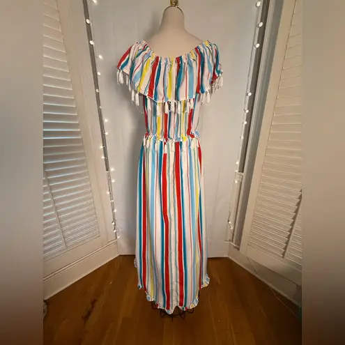 XOXO  Striped Tassel Ruffle High-Low Dress Size L Summer Beach Festival Boho