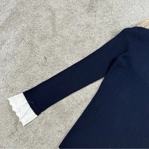 Tuckernuck Women’s Wool Blend Navy Rosemary Eyelet Knit Top Sweater Longsleeve M Blue Size M