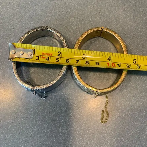 2 Vintage Hinged Cuff Bracelets Gold & Silver (bangle?)