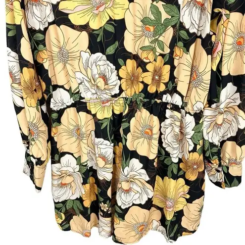 Forever 21  Black Yellow Multi Long Sleeve Floral Short Romper Size 1X