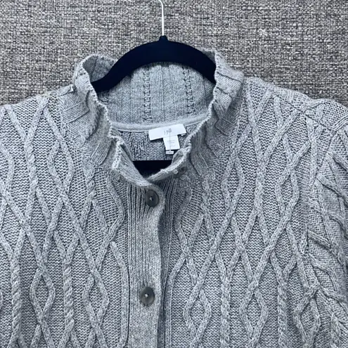 J. Jill Womens Cardigan Size LP Gray Cable Knit Open Front Pockets Warm Soft - Image 3