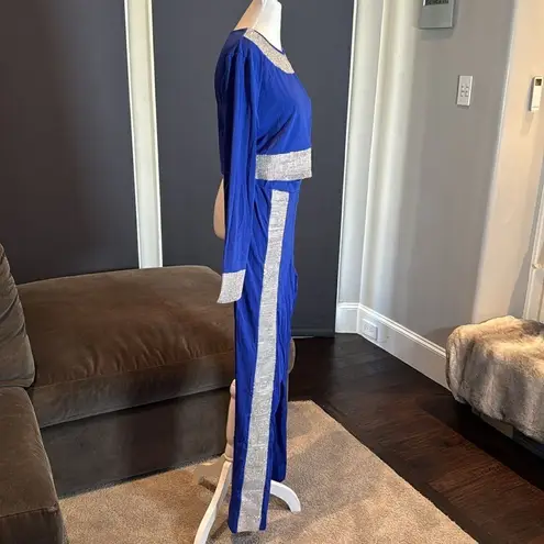 Women’s Sexy Bodycon Blue & Silver Studded Crop Top & Pencil Pants Size XL NWOT