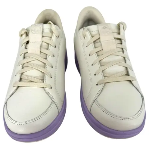 Kizik Women's Sydney Leather Sneakers Cream Purple Slip On Comfort Shoes Sz 8.5
