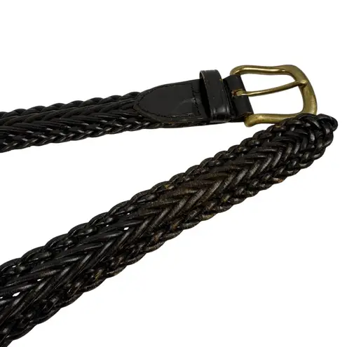 Vintage Brown Leather Braided Belt with Brass Buckle