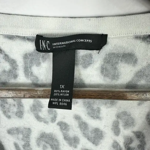 INC Cardigan Women 1X Sequin Leopard Print Stretch Glam Y2K Maximalist Party Black