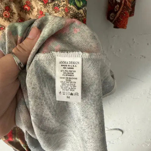 Amma Design Dress M Medium Paisley Floral Print Made in LA Colorful Unique Boho Black