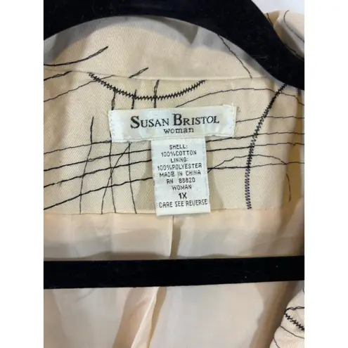 Susan Bristol Women's Blazer 1X Beige Black Abstract Print