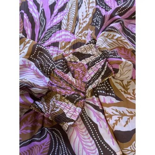 Sunny Leigh Top Womens Size M Retro Floral Long Sleeve V Neck Pleated Ruffles