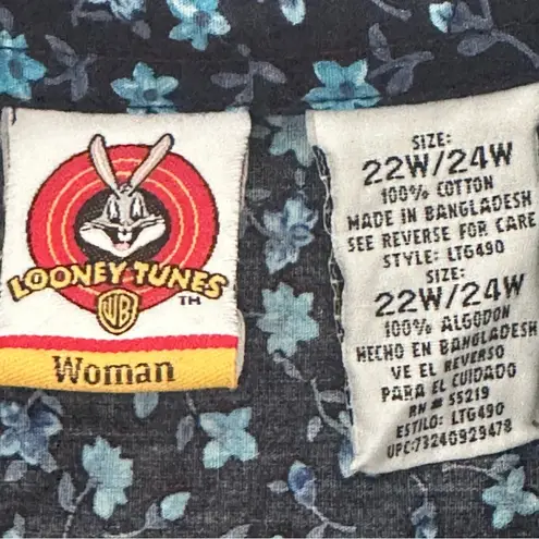 Looney Tunes Vintage Tweety Bird Blue Embroidered Floral Women’s Shirt Size 22