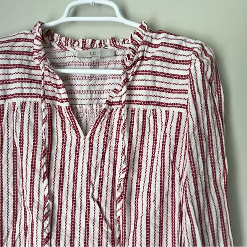 Loft  Women’s White Red Long Sleeve Business Casual Top Size  XS