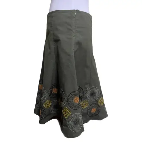 VERO MODA Size 38 (6) Green Ethnic Trend Skirt With Colorful Sew Floral Patterns