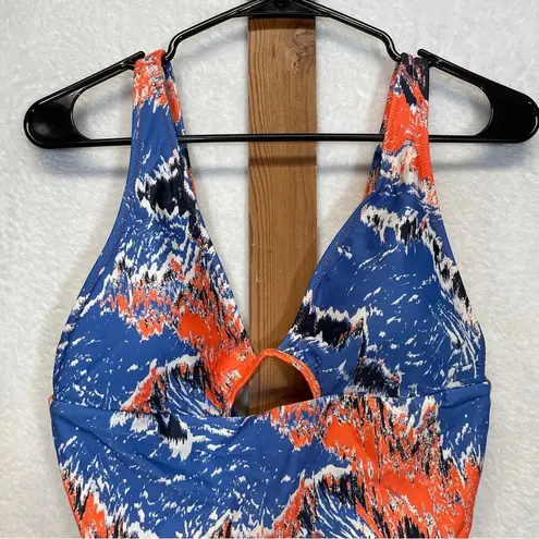 Gymshark  Strappy Back One Piece Swimsuit in Orange Blue Print Size M