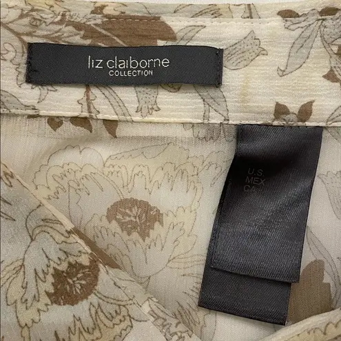 Liz Claiborne Collection Beige Floral Silk Blouse Shirt Set Womens Size Large Tan