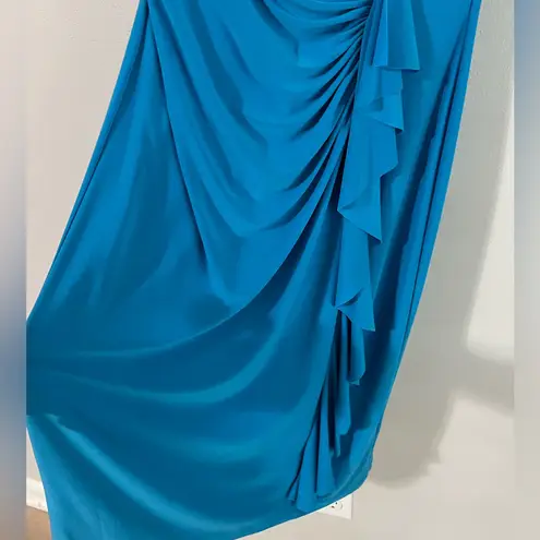 American Living Blue Ruched Ruffle Sheath Dress Size 6 Stretch Bodycon chic