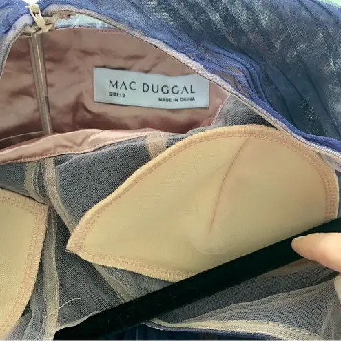 Mac Duggal Pleated Bodice Ombré Sleeveless V Neck Midi Dress