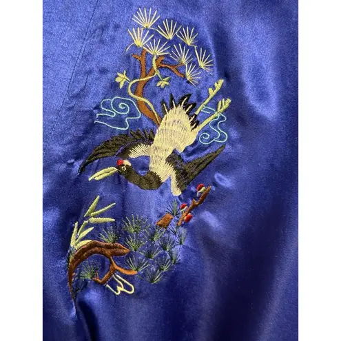 Rose Silk Women's Robe Kimono Asian Blue Embroidered Birds XL