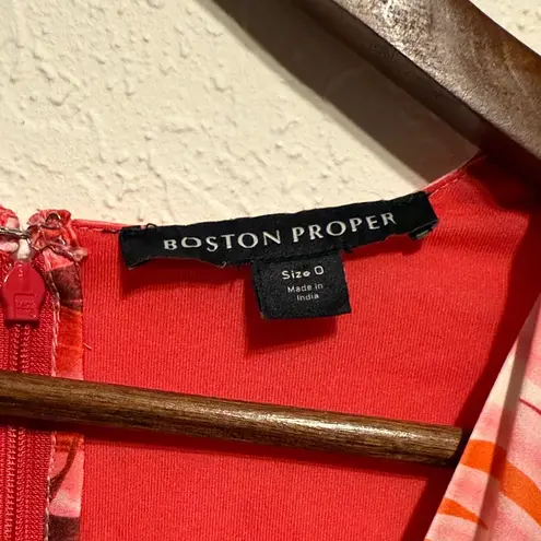 Boston Proper Red Pink Tropical Maxi Dress Size 0 Deep V-Neck Belted Long Sleeve - Image 2