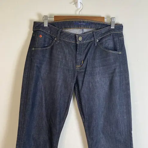 Hudson Jeans Hudson Sz 31 Carly Flap Straight Leg Mid Rise Denim Blue Jeans Stretch Dark Wash