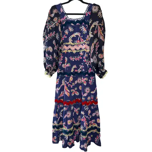 CeliaB Barbara Floral Crepe Dress – Navy – Size XS Blue