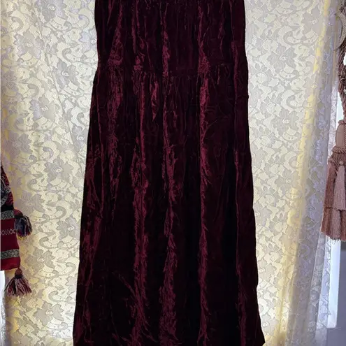 Vintage crushed velvet burgundy rust red peasant goth skirt maxi a line medium Size undefined