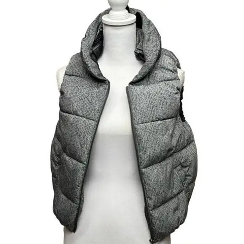 Calvin Klein Water Repellent Puffy Gray Vest Size S/M Faux Knit Design Zip Hood Silver