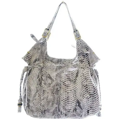 Elliott Lucca Sintra Leather Hobo Bag Exotic Snakeprint Gray/Taupe Gray