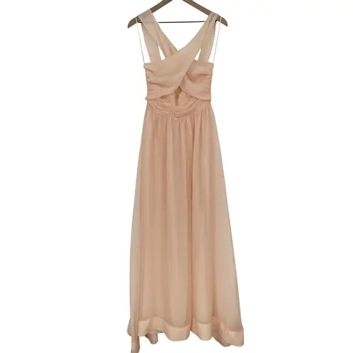 Keepsake Peach Chiffon Crisscross Neck Maxi Dress Size S Pink