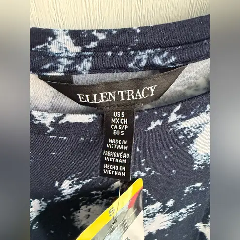 Ellen Tracy Dusty Floral Navy Hi-Lo Tunic/blouse Soft Knit Short Sleeve ≠SIZE S
