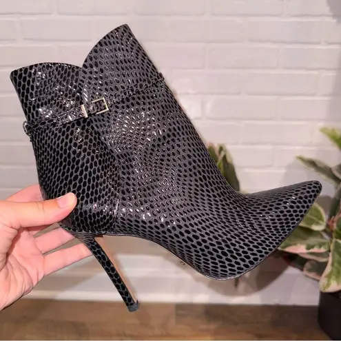 Schutz Bette Heeled Ankle Booties Croc Elegant Black Stiletto Ankle Boots