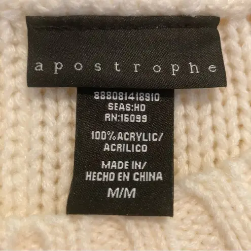 Apostrophe Elbow-length Sleeve Chunky Pompom Cable Knit Cream Pullover Sweater-M