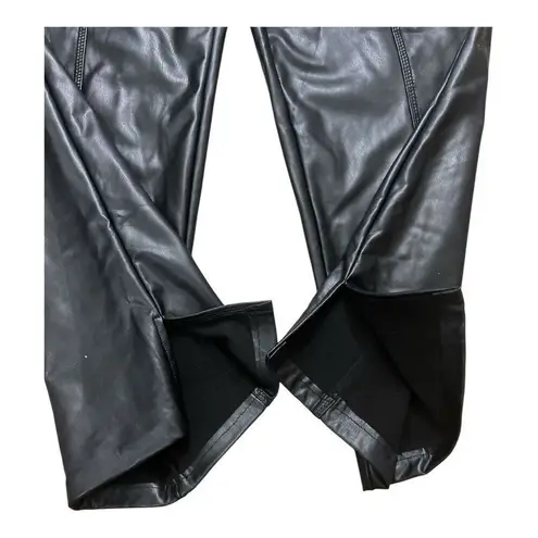 Ellen Tracy Women Black Faux Leather Pants Size M Paper Bag Waist Stretch Pocket