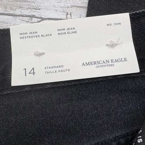 American Eagle Mom Jean Sz 14 NWT Destroyed Black Faded High Rise Grunge Y2K