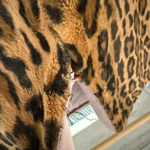 William B Leopard Faux Fur Skirt with Turquious Beaded Fringe Size 2