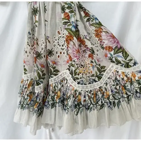 Farm Rio Sweet Bloom Dress Small Mini Bouquet Short Sleeve Eyelet Lace Garden