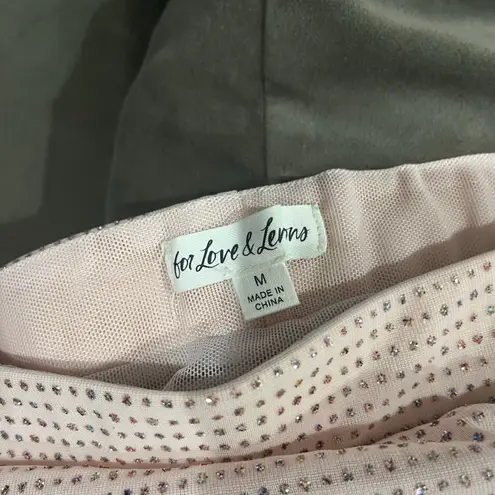 For Love & Lemons  Pink Glitter Ruched Bodycon Midi Skirt Size M Coquette