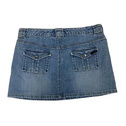 Calvin Klein CK  Jeans Short Denim Skirt Size 9 Flap Pockets Keyring Light Wash